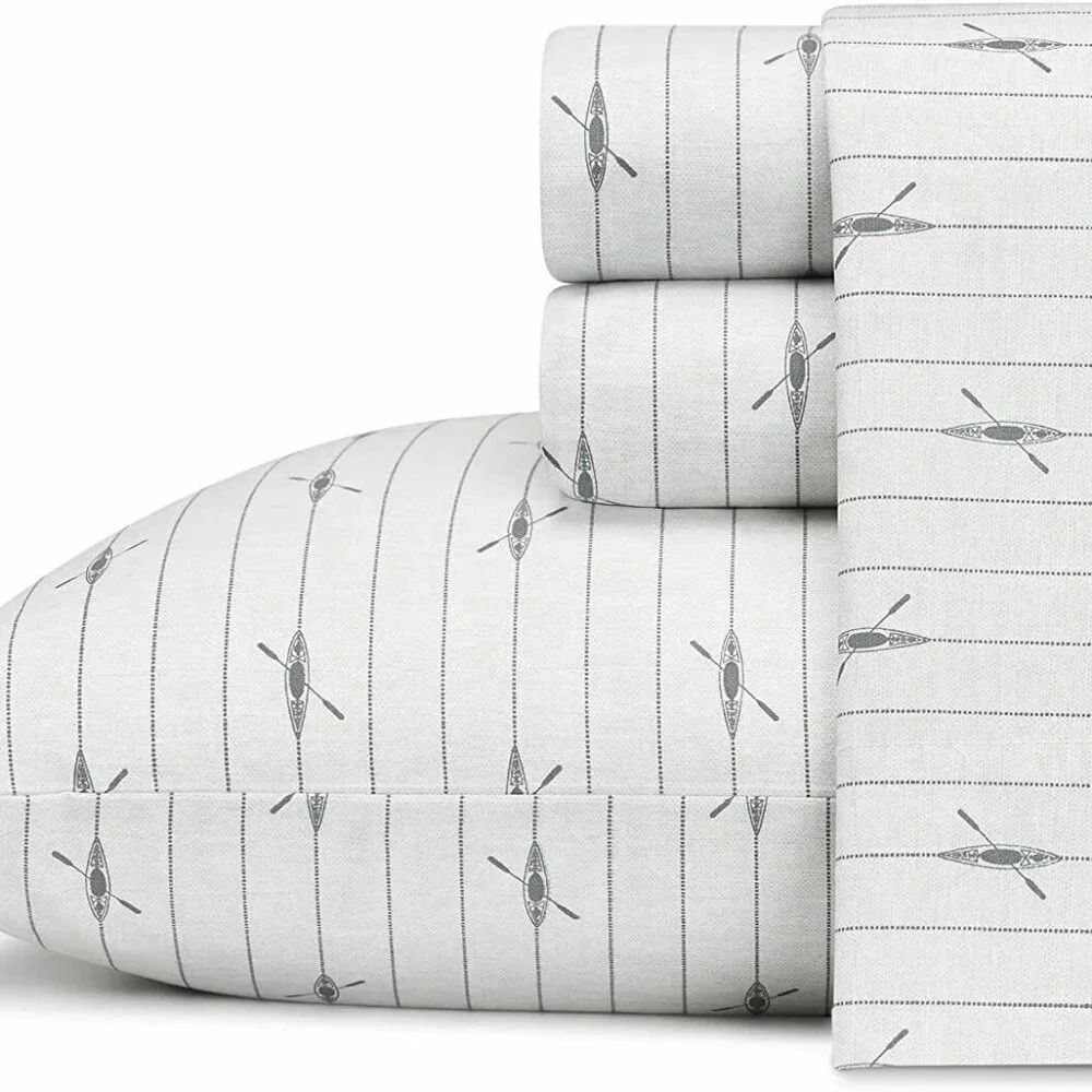 Eddie Bauer Everyday DOWNSTREAM Kayaks King Size Cotton Sheet Set KAYAKS